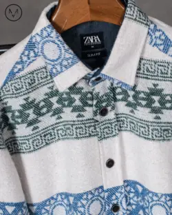 پیراهن پشمی شیری سبز 52219