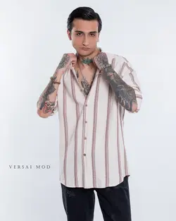 پیراهن کنفی راه راه  قرمز 33109