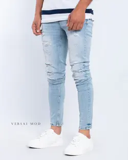 شلوار جين آبي روشن زاپدار 52413 ZARA - فروشگاه پوشاک مردانه ورسای مد