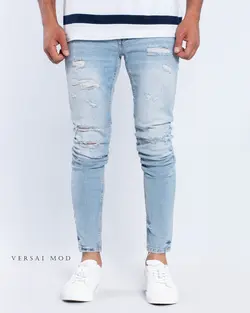 شلوار جين آبي روشن زاپدار 52413 ZARA - فروشگاه پوشاک مردانه ورسای مد