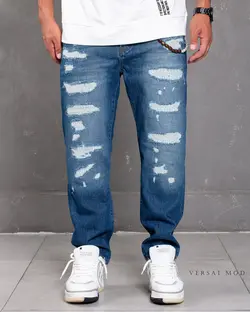 شلوار جين آبي تيره 5028/1b off white - فروشگاه پوشاک مردانه ورسای مد