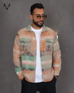 پیراهن پشمی  کرم شتری سبز 35287