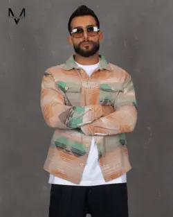 پیراهن پشمی  کرم شتری سبز 35287