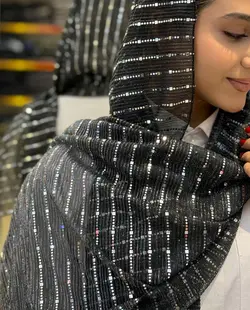 شال لمه مشکی با پولک نقره ای