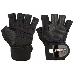 دستکش بدنسازی پددار نیمه انگشتی راجپوت طرح ماراتون 2022 BRS | مشکی/آبی | پهلوان شاپ