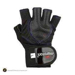 دستکش بدنسازی پددار نیمه انگشتی راجپوت طرح ماراتون 2022 BRS | مشکی/آبی | پهلوان شاپ