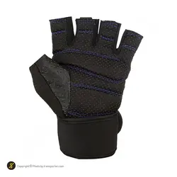 دستکش بدنسازی پددار نیمه انگشتی راجپوت طرح ماراتون 2022 BRS | مشکی/آبی | پهلوان شاپ