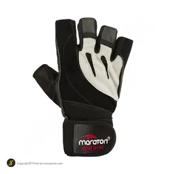 دستکش بدنسازی اشبالت مچ بند دار طرح ماراتون BRS | مشکی/طوسی | پهلوان شاپ