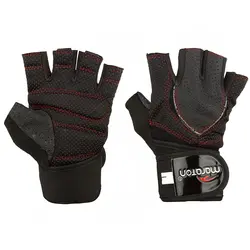 دستکش بدنسازی پددار نیمه انگشتی راجپوت طرح ماراتون 2022 BRS | مشکی/قرمز | پهلوان شاپ