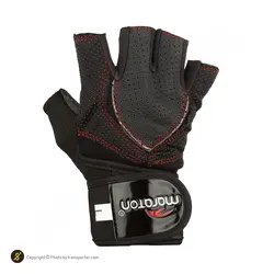 دستکش بدنسازی پددار نیمه انگشتی راجپوت طرح ماراتون 2022 BRS | مشکی/قرمز | پهلوان شاپ