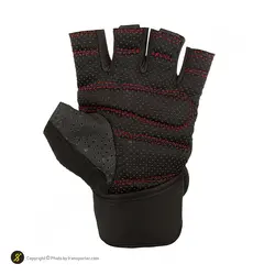 دستکش بدنسازی پددار نیمه انگشتی راجپوت طرح ماراتون 2022 BRS | مشکی/قرمز | پهلوان شاپ