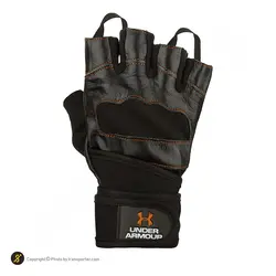 دستکش بدنسازی نیمه انگشتی پددار طرح آندرآرمور BRS | مشکی/نارنجی | پهلوان شاپ