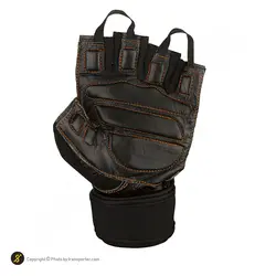 دستکش بدنسازی نیمه انگشتی پددار طرح آندرآرمور BRS | مشکی/نارنجی | پهلوان شاپ