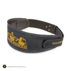 کمربند بدنسازی پاورلیفتینگ چرم چسبی گلدن پاور MDM | سرمه ای | پهلوان شاپ