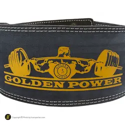 کمربند بدنسازی پاورلیفتینگ چرم چسبی گلدن پاور MDM | سرمه ای | پهلوان شاپ