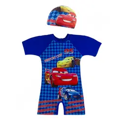 مایو شنا بچه گانه پسرانه طرح دار BIAIDI همراه با کلاه شنا HMK A810-12 | آبی/قرمز | پهلوان شاپ