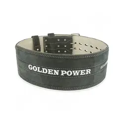 کمربند بدنسازی چرم سگک دار دوبل گلدن پاورلیفتینگ سوپر پرو MDM | طوسی | پهلوان شاپ