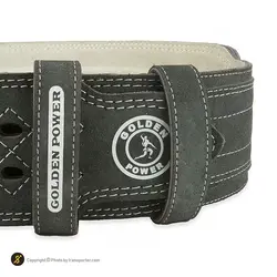 کمربند بدنسازی چرم سگک دار دوبل گلدن پاورلیفتینگ سوپر پرو MDM | طوسی | پهلوان شاپ