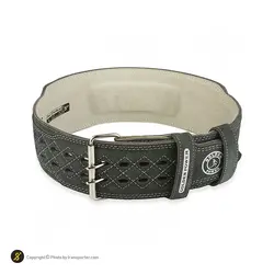 کمربند بدنسازی چرم سگک دار دوبل گلدن پاورلیفتینگ سوپر پرو MDM | طوسی | پهلوان شاپ