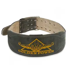 کمربند بدنسازی چرم سگک دار دوبل گلدن پاورلیفتینگ MAX | طوسی | پهلوان شاپ