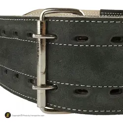 کمربند بدنسازی چرم سگک دار دوبل گلدن پاورلیفتینگ MAX | طوسی | پهلوان شاپ