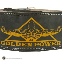 کمربند بدنسازی چرم سگک دار دوبل گلدن پاورلیفتینگ MAX | طوسی | پهلوان شاپ