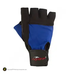 دستکش بدنسازی چرمی نیمه انگشتی راجپوت طرح ماراتون 2022 BRS | آبی/ مشکی | پهلوان شاپ