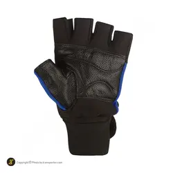 دستکش بدنسازی چرمی نیمه انگشتی راجپوت طرح ماراتون 2022 BRS | آبی/ مشکی | پهلوان شاپ