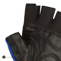 دستکش بدنسازی چرمی نیمه انگشتی راجپوت طرح ماراتون 2022 BRS | آبی/ مشکی | پهلوان شاپ