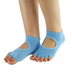 جوراب بدنسازی جلو باز پیلاتس گلدن استار استپ دار | آبی | پهلوان شاپ