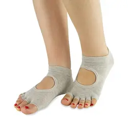 جوراب بدنسازی جلو باز پیلاتس گلدن استار استپ دار | طوسی | پهلوان شاپ