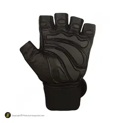 دستکش بدنسازي مچ بند دار نيمه انگشتي طرح ماراتون AR SPORTS-BRS | مشکی | پهلوان شاپ