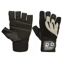 دستکش بدنسازی پرو اسپرتز نیمه انگشتی مچ بند دار BRS | مشکی/طوسی | پهلوان شاپ