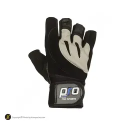 دستکش بدنسازی پرو اسپرتز نیمه انگشتی مچ بند دار BRS | مشکی/طوسی | پهلوان شاپ