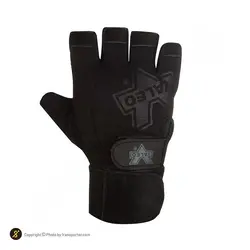 دستکش بدنسازی مچ بند دار نیمه انگشتی والیو | مشکی | پهلوان شاپ