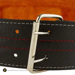 کمربند بدنسازی چرم گاومیش BLT -16 | مشکی/نارنجی | پهلوان شاپ