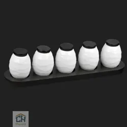 جا ادویه 5 عددی سرامیکی زیر چوبی گلدکیش طرح wave مدل G109208