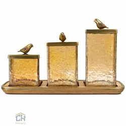 ست اردو خوری سه تایی چوب و برنج گلدکیش طرح WOOD مدل GK829417