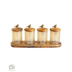 ست جا ادویه چهارعددی چوب و برنج گلدکیش طرح WOOD مدل GK829503