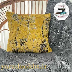 کوسن خز پتینه طلاکوب مجموعه 4 عددی - یارا دوخت