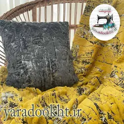 کوسن خز پتینه طلاکوب مجموعه 4 عددی - یارا دوخت