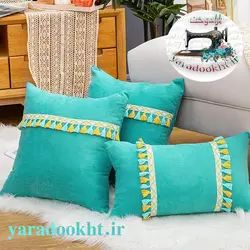 کوسن مخمل منگوله رنگی - یارا دوخت