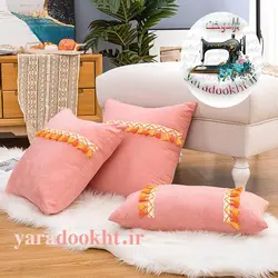 کوسن مخمل منگوله رنگی - یارا دوخت