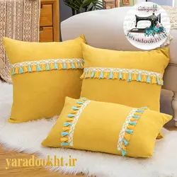 کوسن مخمل منگوله رنگی - یارا دوخت