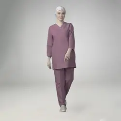 اسکراب و شلوار زنانه مدل کمردار پارچه تترون - روپوش پزشکی کاروان