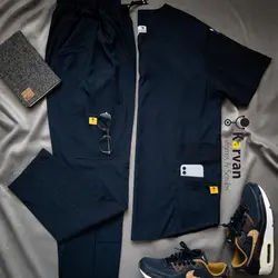 اسکراب مردانه 6 جیب سرمه ای پارچه ترک - روپوش پزشکی کاروان