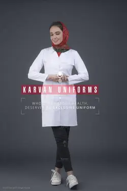 روپوش سفید مدل جیب بالا نقاب دار - روپوش پزشکی کاروان