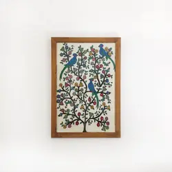 تابلو پته‌دوزی قاب شده طرح طوطی آبی