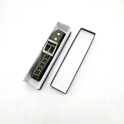 کمربند وریس آبی-سبز چرم قهوه‌ای روشن