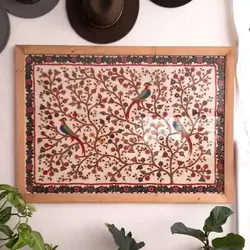 تابلو بزرگ پته‌دوزی قاب شده طرح درخت زندگی و پرنده